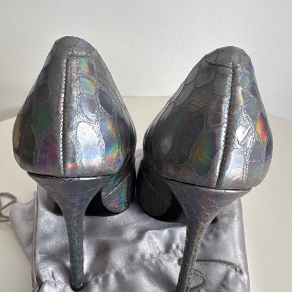 GIUSEPPE Zanotti Silver Iridescent Size 5 -4.25” Heels with Dust Cover - Picture 7 of 17